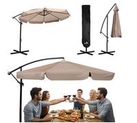 Parasol de jardin pliant - PLONOS - 350 cm - Beige sable - Imperméable - Structure en acier - Inclinaison réglable