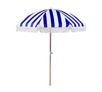 Parasol de Jardin Rétro ⌀ 150 cm Mât en Bois et Tissu Bleu et Blanc Mondello
