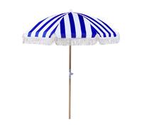 Parasol de Jardin Rétro 150 cm Mât en Bois et Tissu Bleu et Blanc Mondello