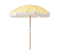 Beliani Parasol de Jardin Rétro ⌀ 150 cm Mât en Bois et Tissu Jaune et Blanc Mondello