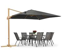 Parasol de jardin Siena 3x3m aspect bois avec toile anthracite Garden Point