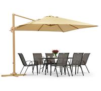 Parasol de jardin Siena 3x3m aspect bois avec toile beige Garden Point