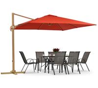 Parasol de jardin Siena 3x3m aspect bois avec toile rouge Garden Point