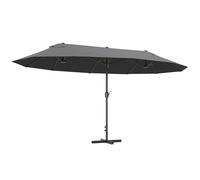 Outsunny Parasol de jardin XXL pied en croix 4,6L x 2,7l x 2,4H cm acier polyester manivelle gris