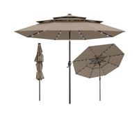 Parasol De Patio Lot De 1 Solaire 313 X 248 Cm 32 Lumières Led Inclinaison Automatique Ambiance Cosy En Polyester Marron Helloshop26 20_0012994 Multicolore