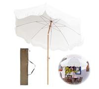 200cm Parasol De Plage Anti Uv50+ Blanc Parasol De Terrasse Extérieur Parasol De Jardin Avec Frange Parasol Inclinable Décoration Parasol De Balcon Style Boho Portable Parasol Avec Sac/8 Côtes