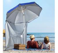 Parasol de plage avec panneau latéral Ø 191 x 211 cm, manivelle manuelle, toit inclinable, 2 poches et 2 fenêtres