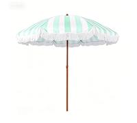 Parasol De Plage Bohème À Rayures Et Franges 2M, Protection Solaire Anti-UV Inclinable À 45°, Parasol De Jardin Réglable En Hauteur Pour Piscine, Balcon, Camping Et Fête Extérieure(Green)