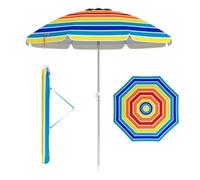 Parasol de Plage de 198 cm x 206 cm - COSTWAY - Bouton Poussoir Inclinable - Ancrage pour Sable - Sac de Transport - Coloré