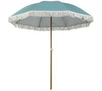 Parasol de plage design à franges dia. 1,7 m H. réglable mât effet bois tissu UPF50+ sac transport bleu Bleu