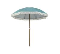 Outsunny Parasol de plage Ø 1,7 m mât effet bois à franges réglable UPF50+ Bleu clair sac inclus