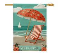 Parasol de plage d'été, drapeau de jardin, chaise de plage rouge, bannière de bienvenue pour décoration d'intérieur, toile de jute double face, décoration de pelouse extérieure, 71,1 x 101,6 cm