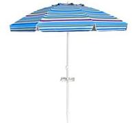 COSTWAY Parasol Pliable 2,2M Mécanisme Inclinable 30° avec Porte-Gobelet Fixation pour Sable Protection UPF50+ Extérieur Bleu
