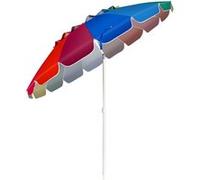 CostwayParasol de Plage Inclinable 2,45 M Protection UPF 50+ Baleines en Fibre de Verre avec Sac Pied Amovible Multicolore