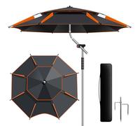 Parasol de plage Grand 260/240/220 cm Coupe-vent Protection UV 50+ Inclinable piquet Voyage Camping Randonnée 2,6 m