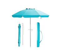 parasol de plage inclinable bleu Ø198cm protection UV 50+ avec bouton poussoir et sac de transport pour patio,piscine,jardin
