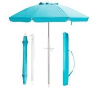 parasol de plage inclinable giantex bleu Ø198cm protection UV 50+ avec bouton poussoir et sac de transport pour patio,piscine,jardin Bleu