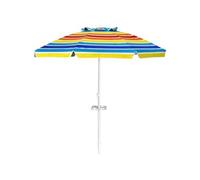 parasol de plage inclinable multicolore 2,2m avec porte-gobelet et protection solaire UPF50 +, parasol portable pour extérieur