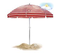 Parasol De Plage Pliable Portable Vent Compact Droit Rond Mât Central En Orientable D'ouverture Jardin Terrasse Grand 8 Baleines, Avec Et Sans Pied 220CM 2M 2,5M(Rouge,1.75m-5.7ft/Without Base)