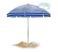 Parasol De Plage Pliable Portable Vent Compact Droit Rond Mât Central En Orientable D'ouverture Jardin Terrasse Grand 8 Baleines, Avec Et Sans Pied 220CM 2M 2,5M(Bleu,1.75m-5.7ft/Without Base)