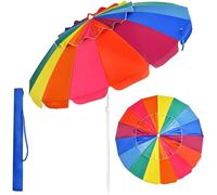 Parasol de Plage - RELAX4LIFE - 16 Baleines en Fibre de Verre - Inclinable 30° - Conception à Event - Dia 220CM - Multicolore