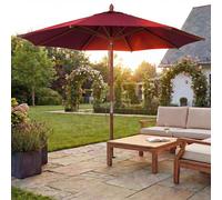 Parasol De Restaurant Hwc-C57b, Parasol De Jardin, Polyester/Bois 14 Kg, Rond Ø 3 M, Câble De Traction Résistant Aux Chocs Bordeaux Rouge