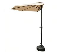 Parasol De Terrasse Demi-Rond, Parasol De Cour De Marché De Table Extérieure De 2,6 M, avec Manivelle Et Base Remplissable, for Balcon, Et Petits Espaces(Khaki)