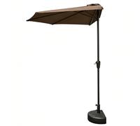 Parasol De Terrasse Demi-Rond, Parasol De Cour De Marché De Table Extérieure De 2,6 M, avec Manivelle Et Base Remplissable, for Balcon, Et Petits Espaces(Brown)