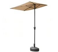 Parasol Demi-Rond, Parasol D'extérieur Semi-rectangulaire De 6,5 × 3,2 Pieds, avec Base, Petit Auvent Adapté Aux Balcons, Tables Ou Terrasses(Khaki)