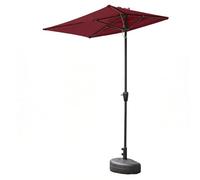 Parasol Demi-Rond, Parasol D'extérieur Semi-rectangulaire De 6,5 × 3,2 Pieds, avec Base, Petit Auvent Adapté Aux Balcons, Tables Ou Terrasses(Burgundy)