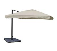 Parasol Déporté 3,5x3,5 M Diamètre 5 M Orientable Inclinable Pivotant 360 Avec Pied Base Remplissable Aluminium Polyester Crème Gris 04_0007936