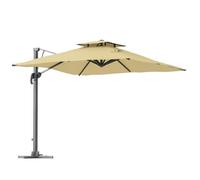 Outsunny Parasol déporté 3 m carré avec mécanisme hydraulique parasol de jardin rotatif à 360° 8 baleines toit à double base croisée mât en aluminium beige