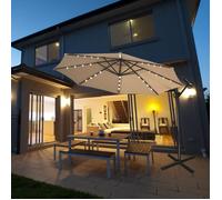 Parasol Déporté Ø3M - GOPLUS - Parasol pour Terrasse - Parasol Inclinable - 32 LED - Rotatif à 360° - Pied en Croix - Beige