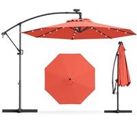 Parasol Déporté Ø3M - GOPLUS - Parasol pour Terrasse - Parasol Inclinable - 32 LED - Rotatif à 360° - Pied en Croix - Orange