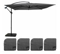 Oviala Parasol déporté 3x3m et 4 Dalles à remplir Aluminium Gris