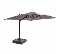 Parasol déporté 4x3 m 360° inclinable + à lester sur roues taupe - Oviala