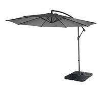 Parasol Déporté Acerra, Protection Contre Le Soleil, Ø 3m Inclinable, Polyester 11kg Gris Avec Socle À Poids Gris
