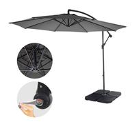 Parasol Déporté Acerra, Protection Contre Le Soleil, Ø 3m Inclinable, Polyester 11kg Gris Avec Socle À Poids Gris