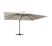 Parasol Déporté avec Éclairage LED Solaire, Mât en Aluminium Résistant, Toile Polyester Anti-UV, Parasol de Jardin Extérieur, Parasol Terrasse, Inclinable et Rotatif 360°, Blanc Sable, 400 x 300 cm