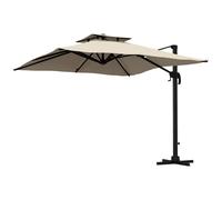Parasol Déporté Carré 3 X 3 M - Inclinable, Pivotant - Manivelle, Piètement - Alu Toile Haute Densité 250 G/M² Kaki