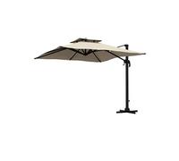 Parasol déporté carré 3 x 3 m - inclinable, pivotant - manivelle, piètement - alu toile haute densité 250 g/m² kaki