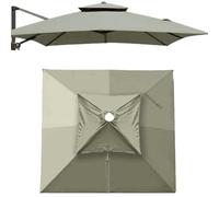Parasol déporté carré à 8 baleines, toile de rechange for parasol de piscine, 2,4 x 2,4 m, toile de rechange anti-UV for parasol de jardin et terrasse(Taupe,Double top 2.5m(8'))