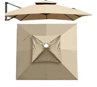 Parasol déporté carré à 8 baleines, toile de rechange for parasol de piscine, 2,4 x 2,4 m, toile de rechange anti-UV for parasol de jardin et terrasse(Khaki,Double top 2.5m(8'))