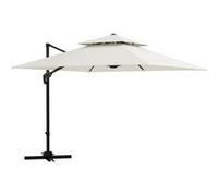 Parasol déporté carré double toit inclinable pivotant manivelle lestage inclus acier polyester écru Blanc