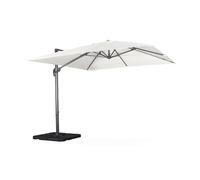 Parasol déporté carré écru 3x3m structure grise + Lot de 4 dalles à lester 50x50cm