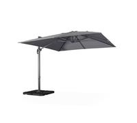 sweeek - Parasol déporté carré gris 3x3m structure grise + Lot de 4 dalles à lester 50x50cm