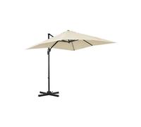 Parasol déporté carré inclinable manivelle avec pied en acier dim. 2,45L x 2,45l x 2,45H m métal alu. polyester haute densité beige