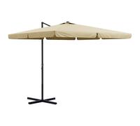 Parasol déporté carré inclinable manivelle avec piètement croix alu beige