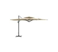 Parasol déporté carré pivotant 360° manivelle dim. 2,97L x 2,97l x 2,64H m alu. polyester beige