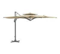 Parasol déporté carré pivotant 360° manivelle dim. 2,97L x 2,97l x 2,64H m alu. polyester beige